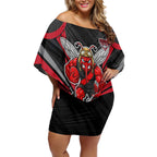Essendon Bombers Australian Football Off Shoulder Short Dress Fierce Mosquito Pilot Mascot - Bold Team Colors