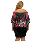 Essendon Bombers Australian Football Off Shoulder Short Dress Fierce Mosquito Pilot Mascot - Bold Team Colors