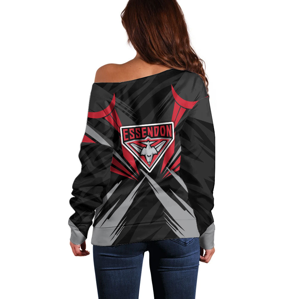Essendon Bombers Australian Football Off Shoulder Sweater Fierce Mosquito Pilot Mascot - Bold Team Colors