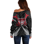 Essendon Bombers Australian Football Off Shoulder Sweater Fierce Mosquito Pilot Mascot - Bold Team Colors