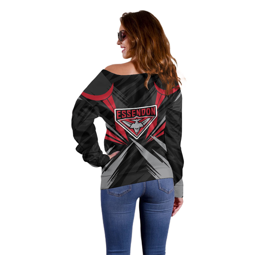 Essendon Bombers Australian Football Off Shoulder Sweater Fierce Mosquito Pilot Mascot - Bold Team Colors