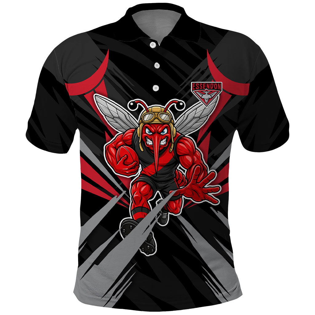 Essendon Bombers Australian Football Polo Shirt Fierce Mosquito Pilot Mascot - Bold Team Colors