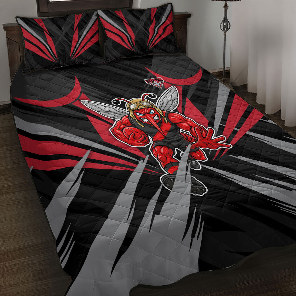 Essendon Bombers Australian Football Quilt Bed Set Fierce Mosquito Pilot Mascot - Bold Team Colors