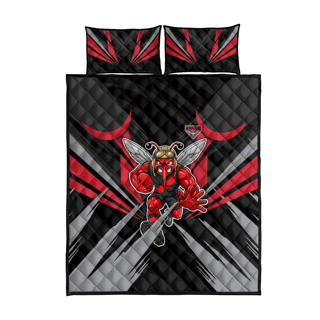 Essendon Bombers Australian Football Quilt Bed Set Fierce Mosquito Pilot Mascot - Bold Team Colors