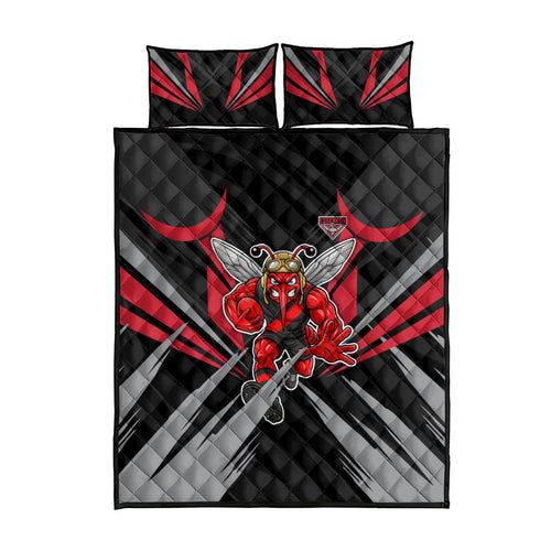 Essendon Bombers Australian Football Quilt Bed Set Fierce Mosquito Pilot Mascot - Bold Team Colors