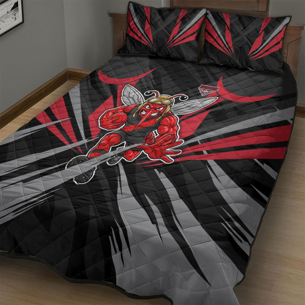 Essendon Bombers Australian Football Quilt Bed Set Fierce Mosquito Pilot Mascot - Bold Team Colors