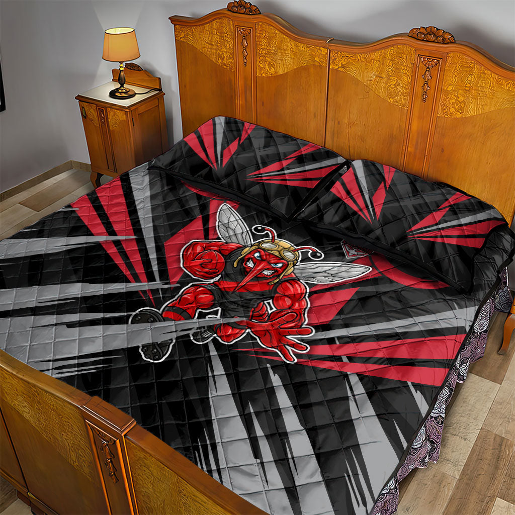 Essendon Bombers Australian Football Quilt Bed Set Fierce Mosquito Pilot Mascot - Bold Team Colors