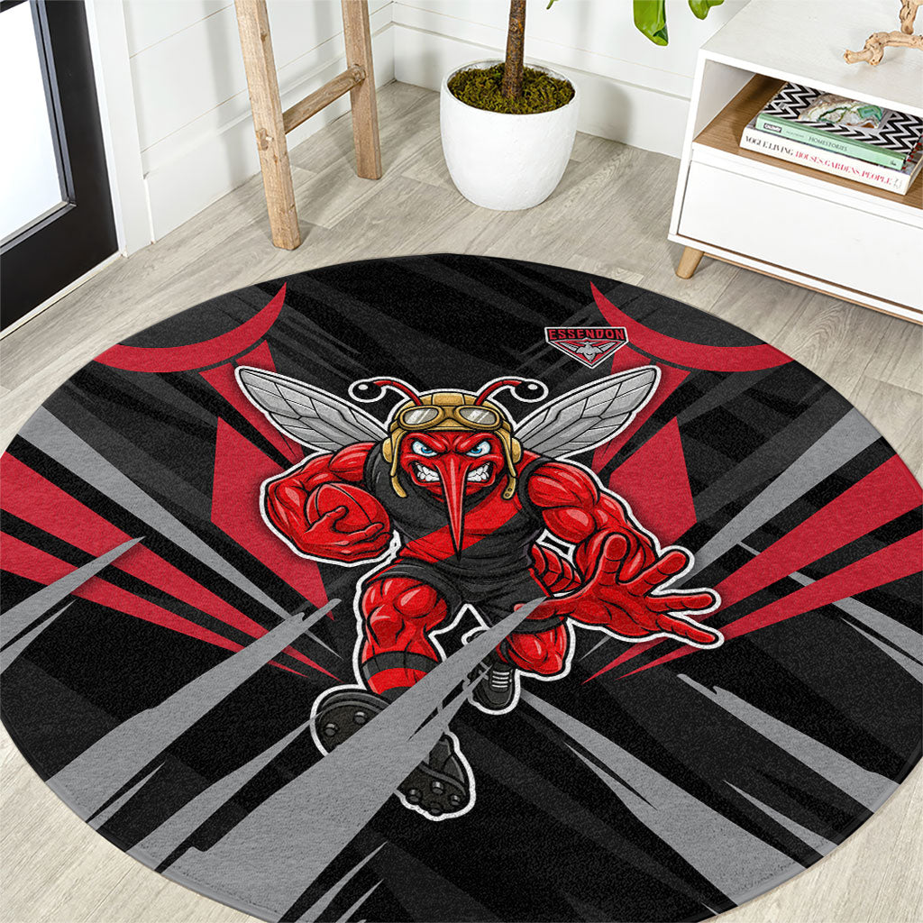 Essendon Bombers Australian Football Round Carpet Fierce Mosquito Pilot Mascot - Bold Team Colors