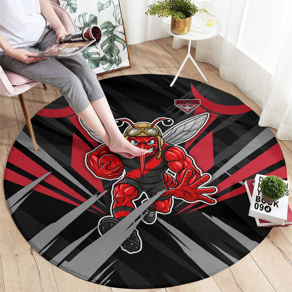 Essendon Bombers Australian Football Round Carpet Fierce Mosquito Pilot Mascot - Bold Team Colors