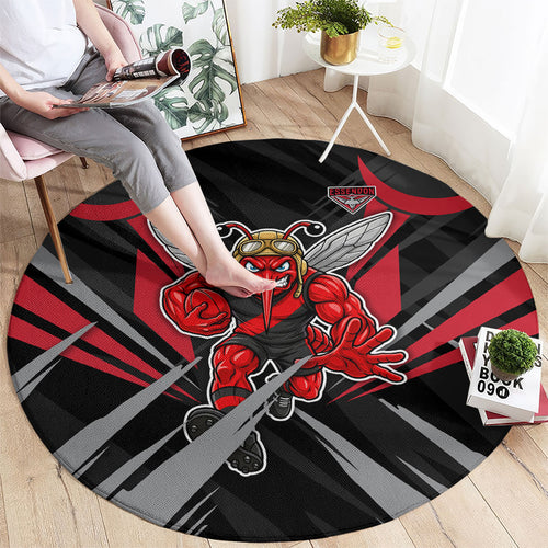 Essendon Bombers Australian Football Round Carpet Fierce Mosquito Pilot Mascot - Bold Team Colors
