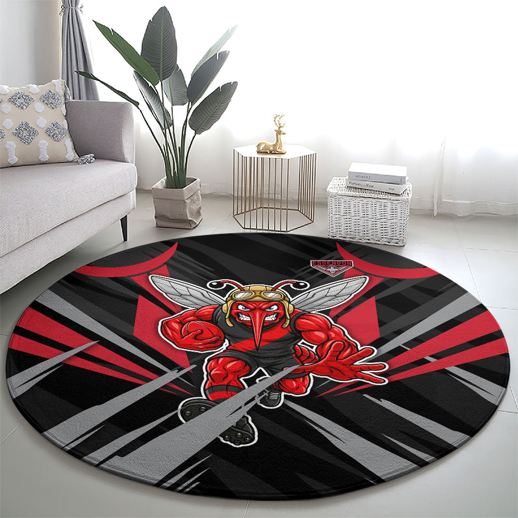 Essendon Bombers Australian Football Round Carpet Fierce Mosquito Pilot Mascot - Bold Team Colors