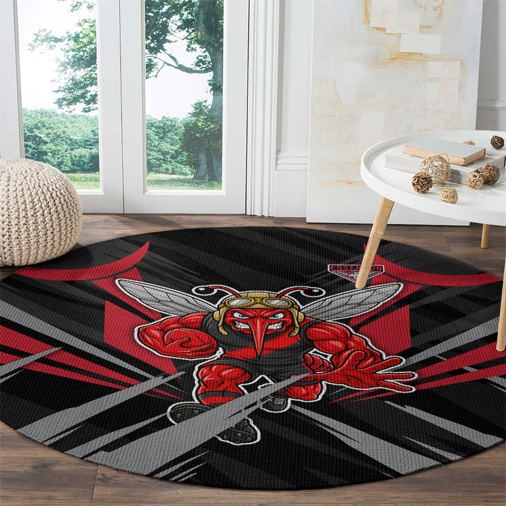 Essendon Bombers Australian Football Round Carpet Fierce Mosquito Pilot Mascot - Bold Team Colors