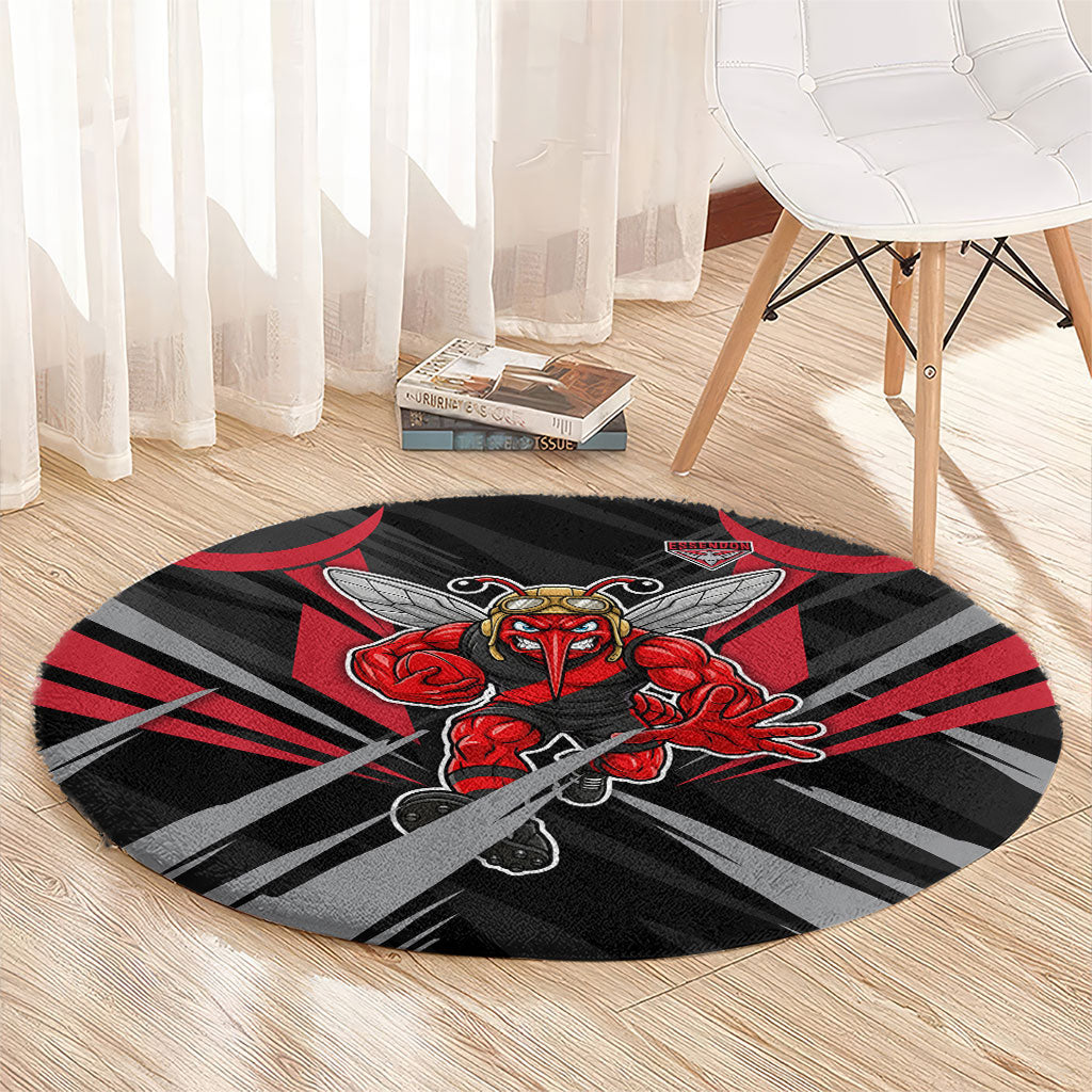 Essendon Bombers Australian Football Round Carpet Fierce Mosquito Pilot Mascot - Bold Team Colors