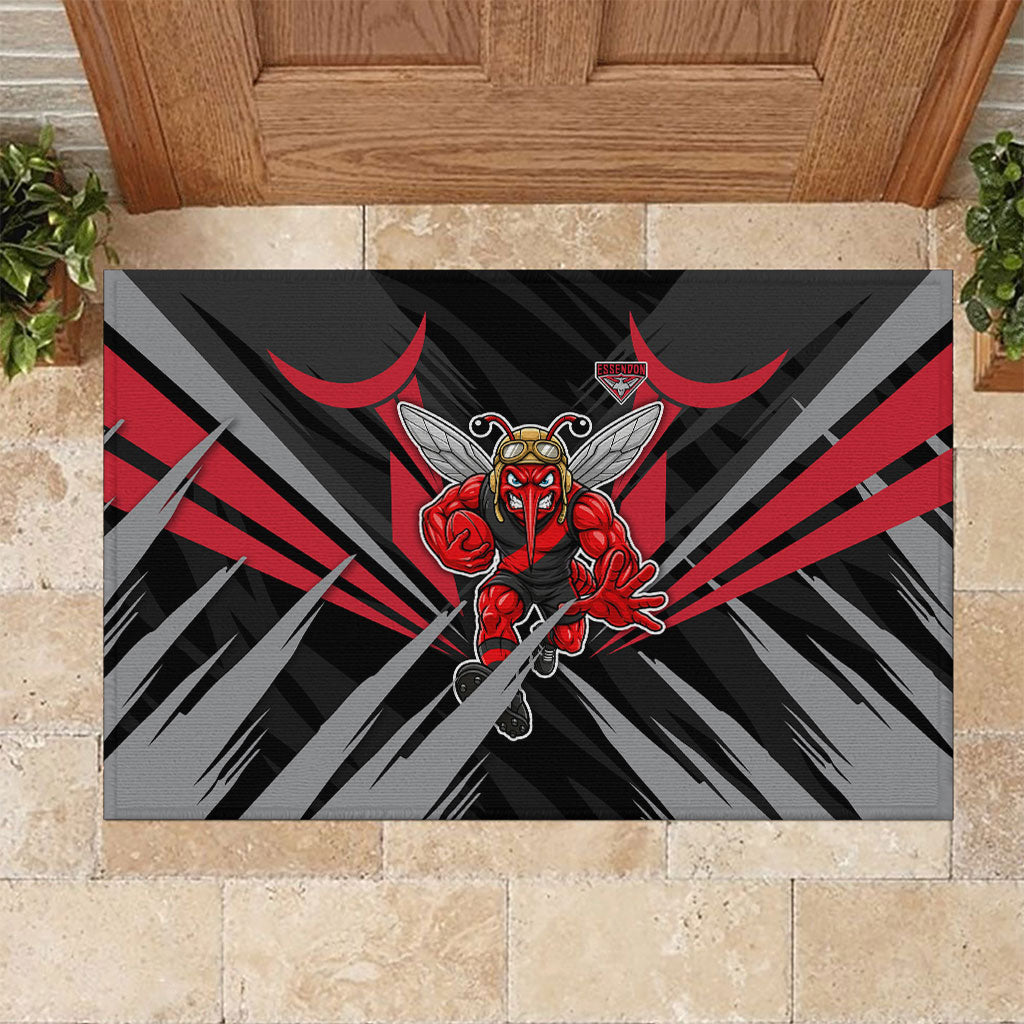 Essendon Bombers Australian Football Rubber Doormat Fierce Mosquito Pilot Mascot - Bold Team Colors