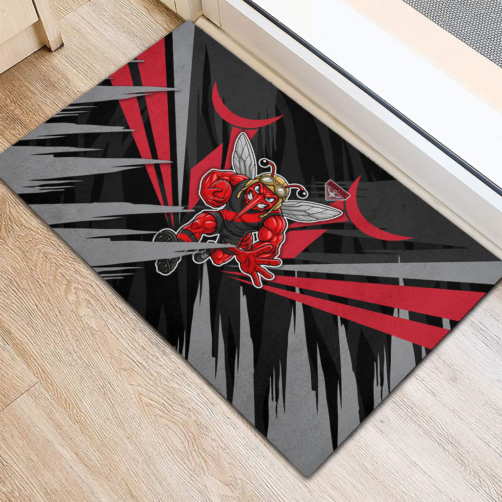 Essendon Bombers Australian Football Rubber Doormat Fierce Mosquito Pilot Mascot - Bold Team Colors