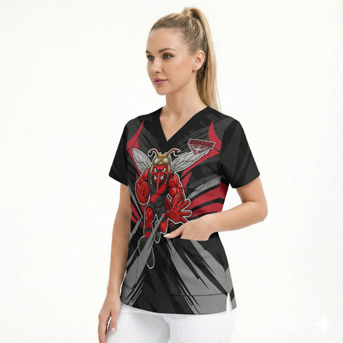 Essendon Bombers Australian Football Scrub Top Fierce Mosquito Pilot Mascot - Bold Team Colors