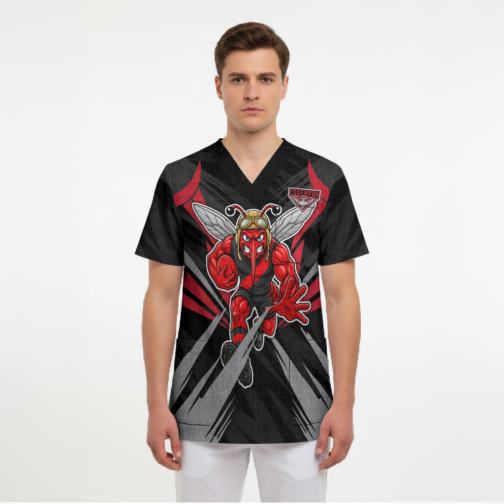 Essendon Bombers Australian Football Scrub Top Fierce Mosquito Pilot Mascot - Bold Team Colors