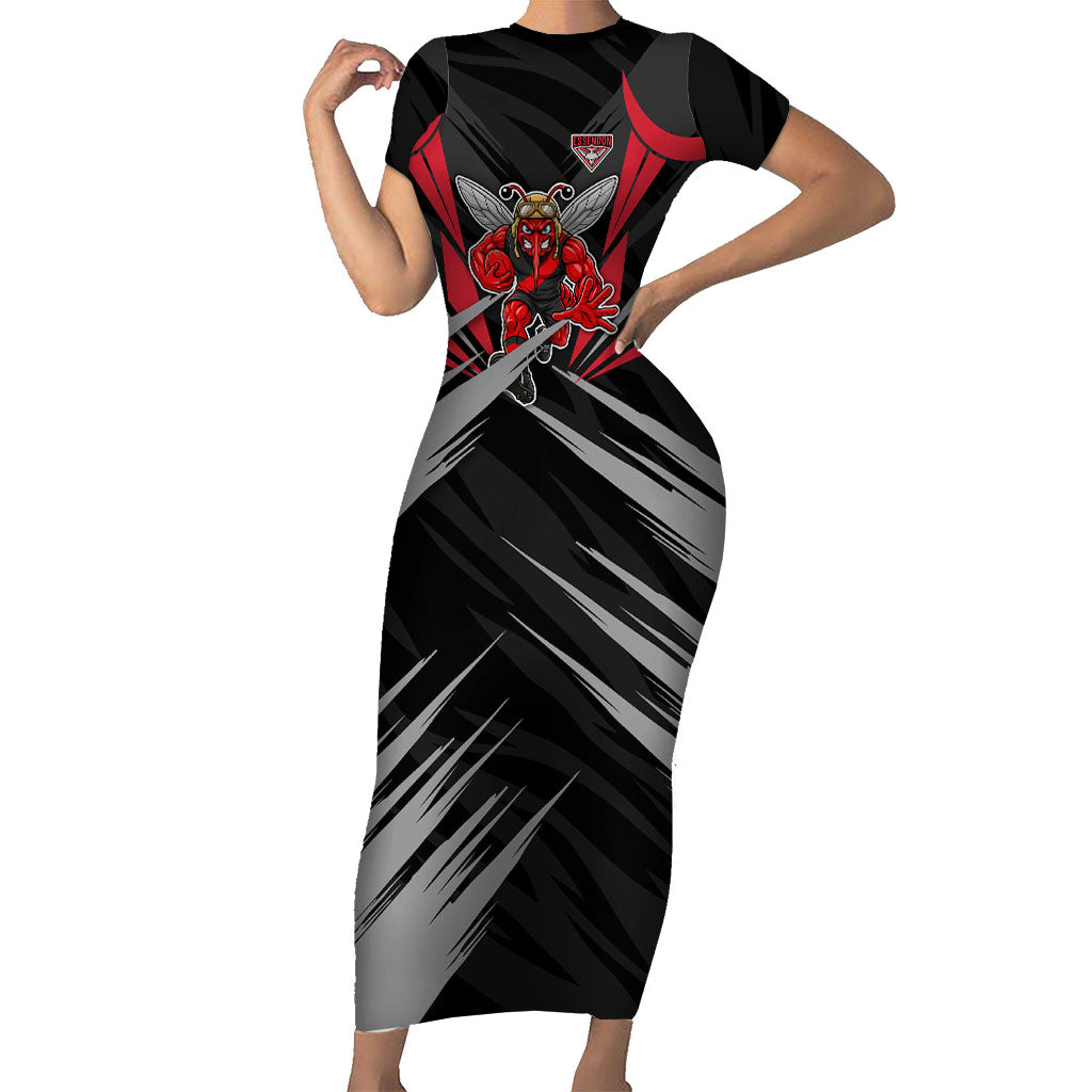 Essendon Bombers Australian Football Short Sleeve Bodycon Dress Fierce Mosquito Pilot Mascot - Bold Team Colors