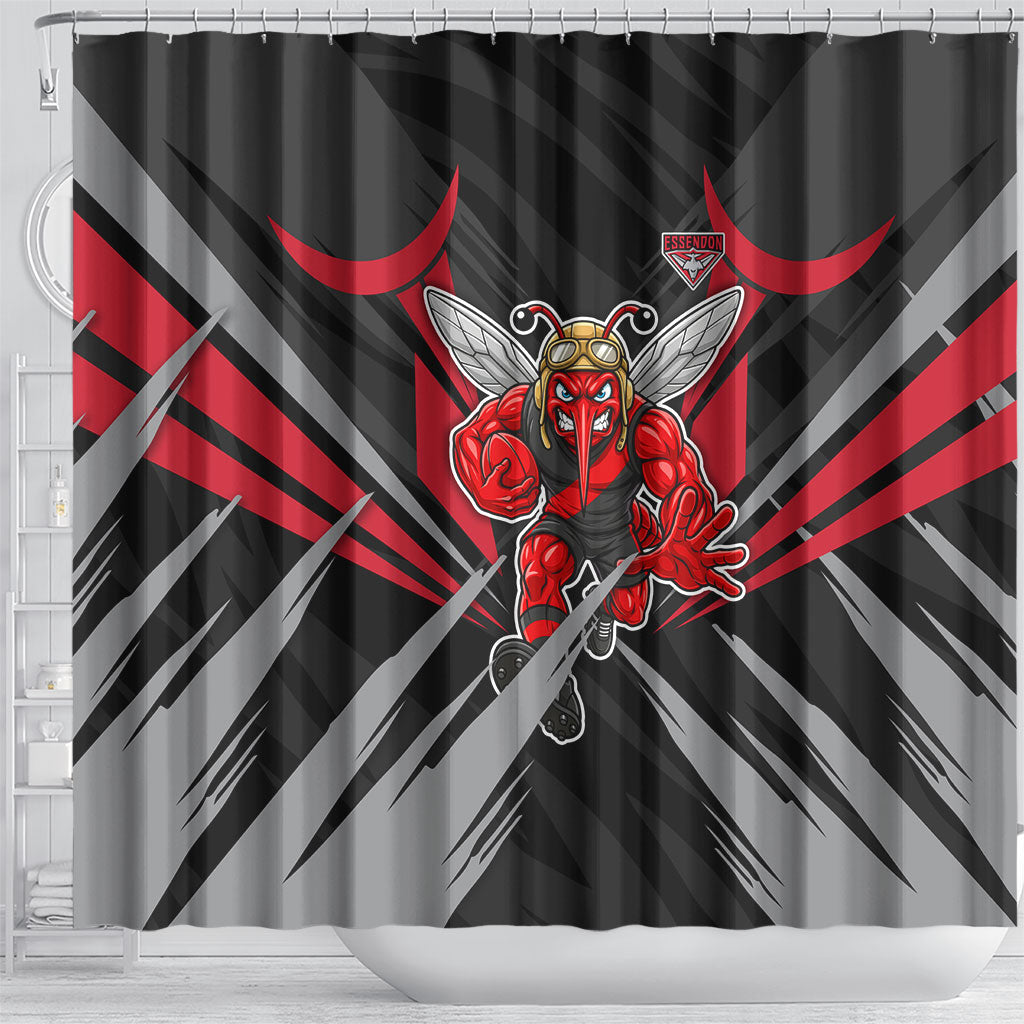 Essendon Bombers Australian Football Shower Curtain Fierce Mosquito Pilot Mascot - Bold Team Colors