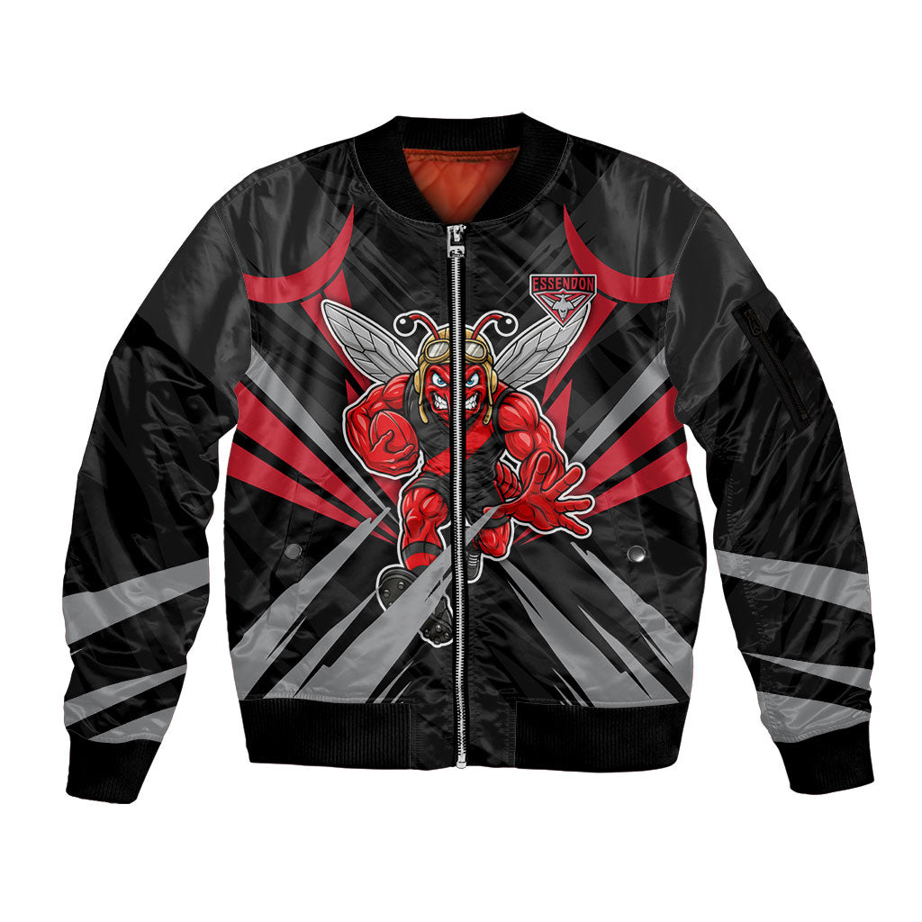 Essendon Bombers Australian Football Sleeve Zip Bomber Jacket Fierce Mosquito Pilot Mascot - Bold Team Colors