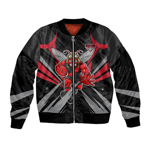 Essendon Bombers Australian Football Sleeve Zip Bomber Jacket Fierce Mosquito Pilot Mascot - Bold Team Colors