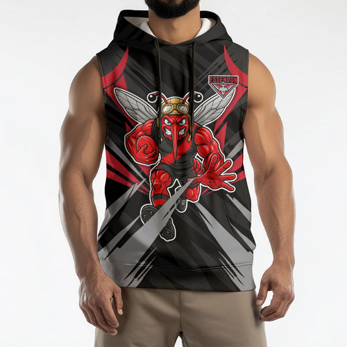 Essendon Bombers Australian Football Sleeveless Hoodie Fierce Mosquito Pilot Mascot - Bold Team Colors