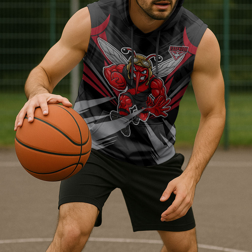 Essendon Bombers Australian Football Sleeveless Hoodie Fierce Mosquito Pilot Mascot - Bold Team Colors