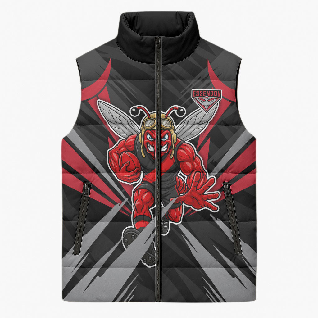 Essendon Bombers Australian Football Sleeveless Puffer Jacket Fierce Mosquito Pilot Mascot - Bold Team Colors