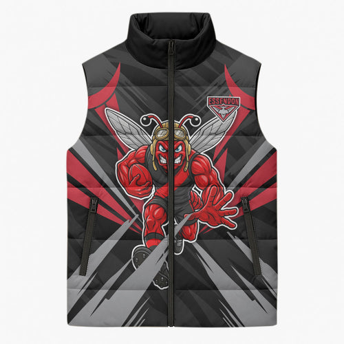 Essendon Bombers Australian Football Sleeveless Puffer Jacket Fierce Mosquito Pilot Mascot - Bold Team Colors