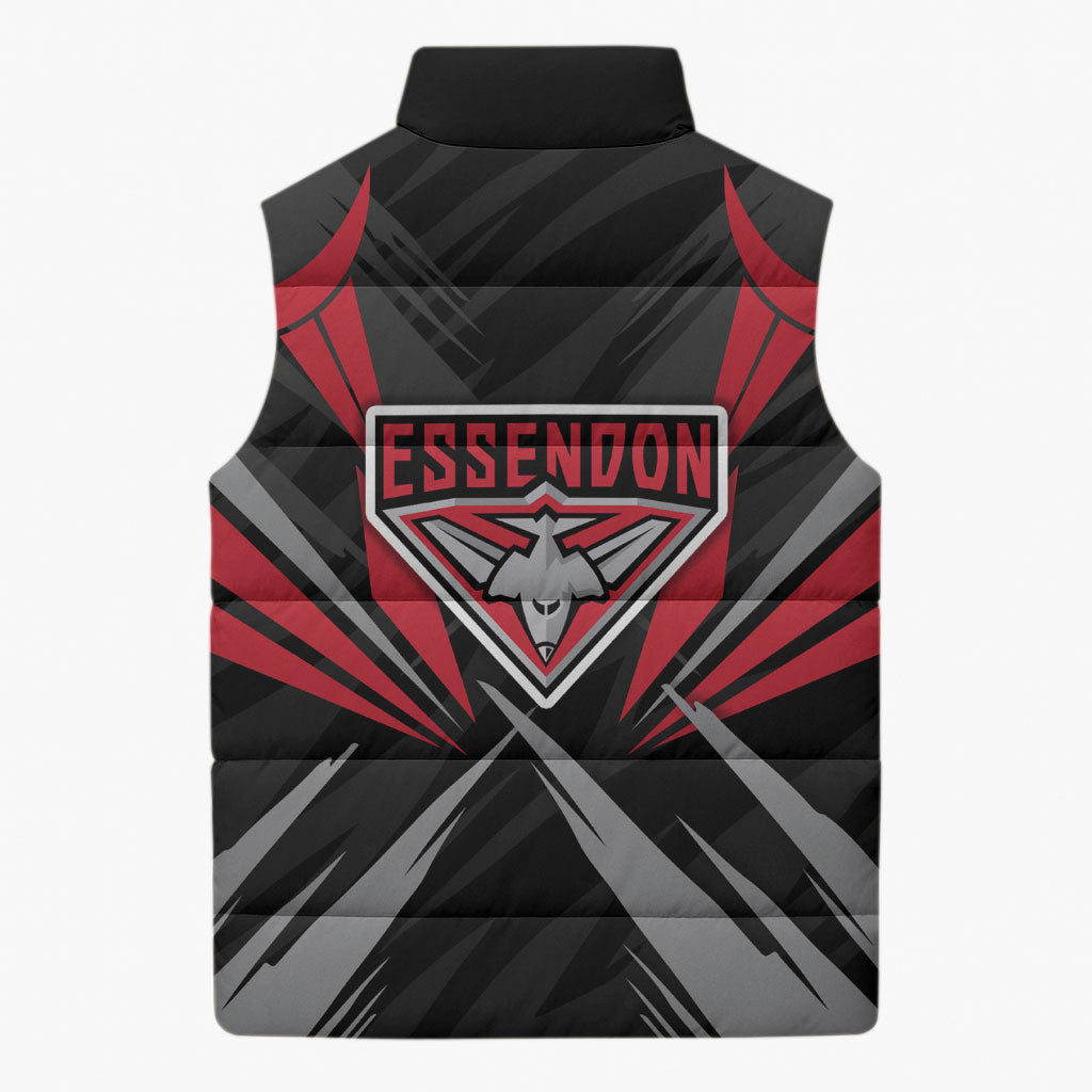 Essendon Bombers Australian Football Sleeveless Puffer Jacket Fierce Mosquito Pilot Mascot - Bold Team Colors
