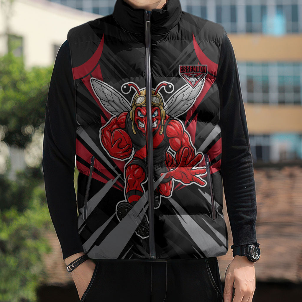 Essendon Bombers Australian Football Sleeveless Puffer Jacket Fierce Mosquito Pilot Mascot - Bold Team Colors