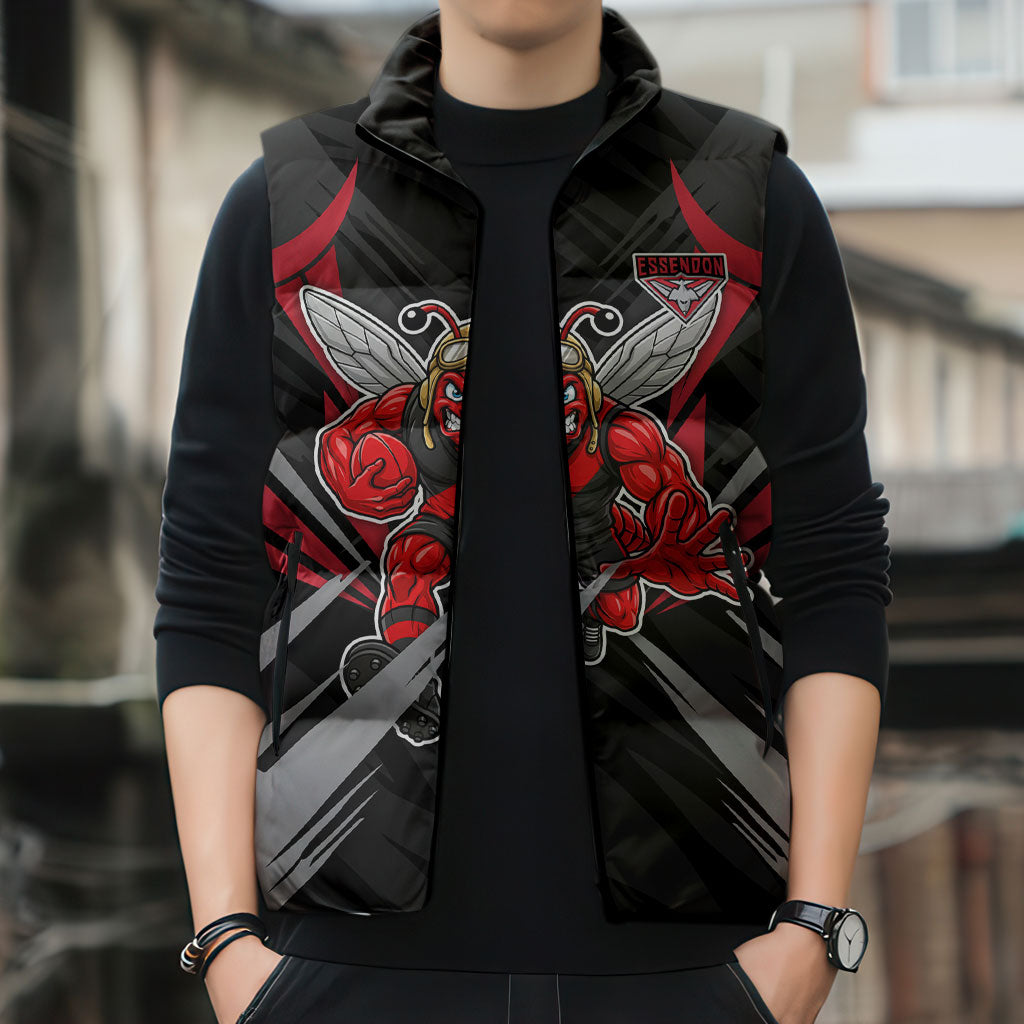 Essendon Bombers Australian Football Sleeveless Puffer Jacket Fierce Mosquito Pilot Mascot - Bold Team Colors