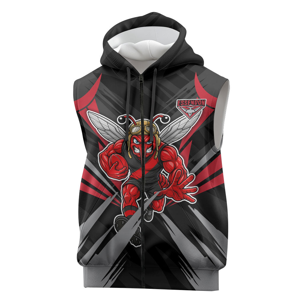 Essendon Bombers Australian Football Sleeveless Zip Hoodie Fierce Mosquito Pilot Mascot - Bold Team Colors