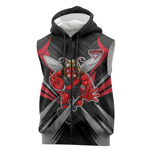 Essendon Bombers Australian Football Sleeveless Zip Hoodie Fierce Mosquito Pilot Mascot - Bold Team Colors