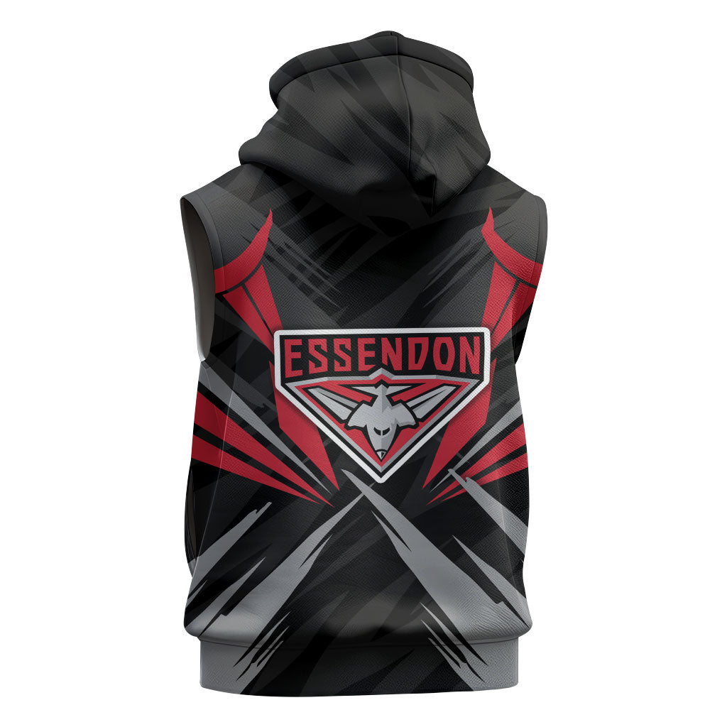 Essendon Bombers Australian Football Sleeveless Zip Hoodie Fierce Mosquito Pilot Mascot - Bold Team Colors