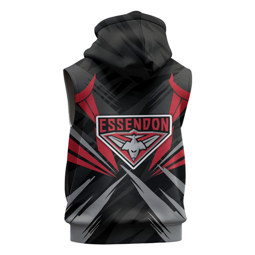 Essendon Bombers Australian Football Sleeveless Zip Hoodie Fierce Mosquito Pilot Mascot - Bold Team Colors