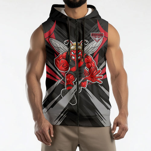 Essendon Bombers Australian Football Sleeveless Zip Hoodie Fierce Mosquito Pilot Mascot - Bold Team Colors