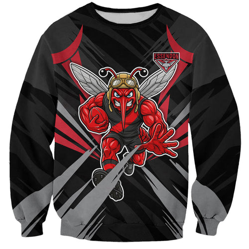Essendon Bombers Australian Football Sweatshirt Fierce Mosquito Pilot Mascot - Bold Team Colors