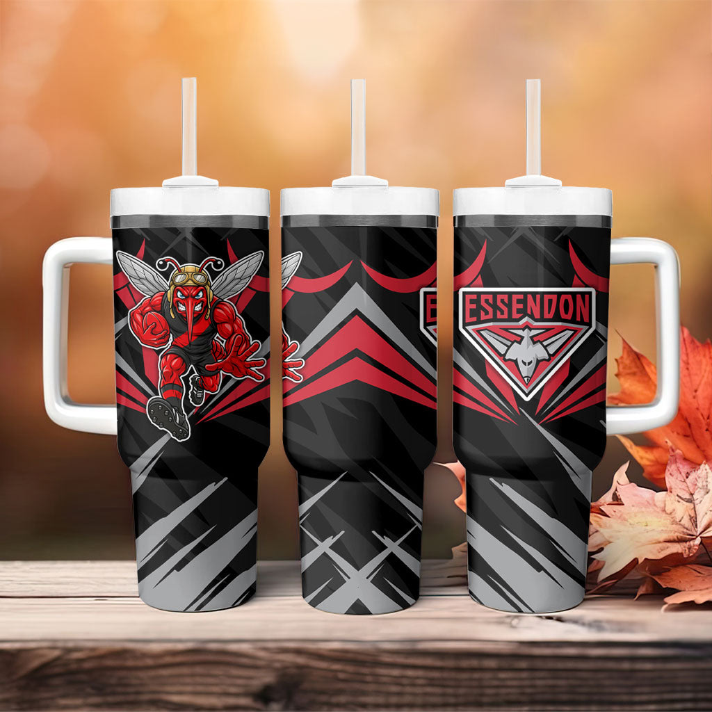 Essendon Bombers Australian Football Tumbler With Handle Fierce Mosquito Pilot Mascot - Bold Team Colors