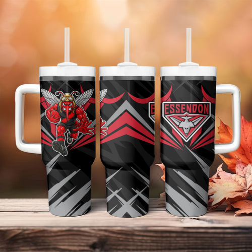 Essendon Bombers Australian Football Tumbler With Handle Fierce Mosquito Pilot Mascot - Bold Team Colors