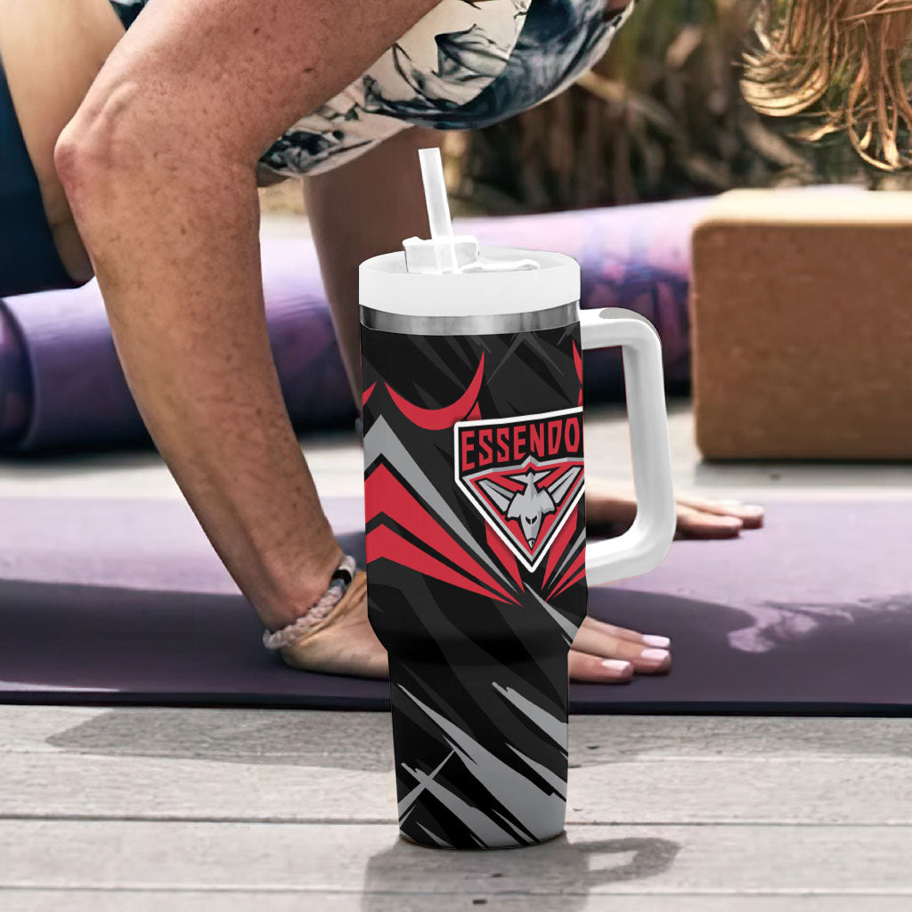 Essendon Bombers Australian Football Tumbler With Handle Fierce Mosquito Pilot Mascot - Bold Team Colors