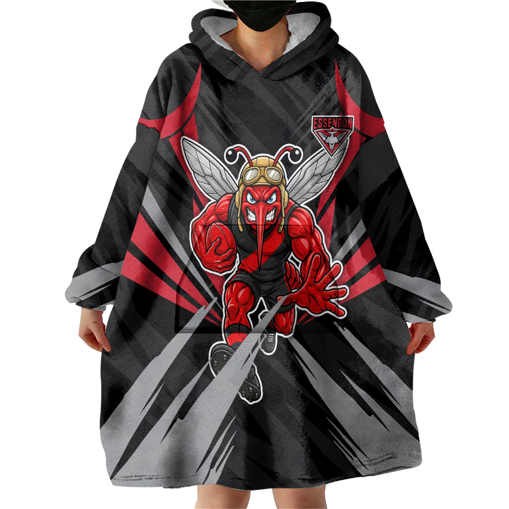 Essendon Bombers Australian Football Wearable Blanket Hoodie Fierce Mosquito Pilot Mascot - Bold Team Colors
