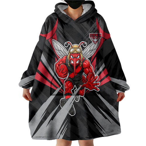 Essendon Bombers Australian Football Wearable Blanket Hoodie Fierce Mosquito Pilot Mascot - Bold Team Colors