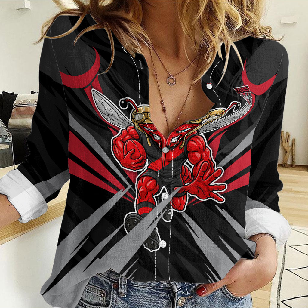 Essendon Bombers Australian Football Women Casual Shirt Fierce Mosquito Pilot Mascot - Bold Team Colors