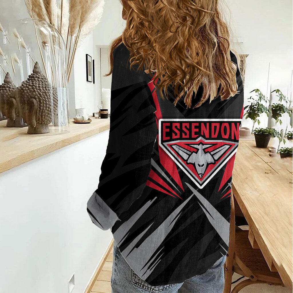 Essendon Bombers Australian Football Women Casual Shirt Fierce Mosquito Pilot Mascot - Bold Team Colors