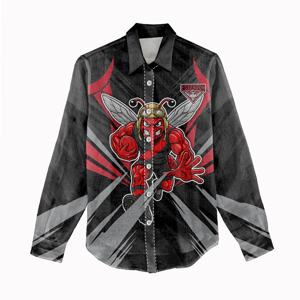 Essendon Bombers Australian Football Women Casual Shirt Fierce Mosquito Pilot Mascot - Bold Team Colors