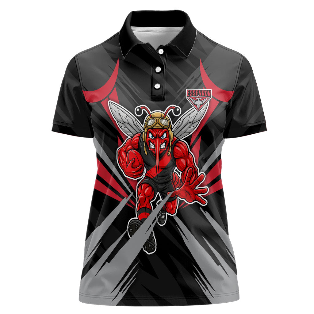Essendon Bombers Australian Football Women Polo Shirt Fierce Mosquito Pilot Mascot - Bold Team Colors