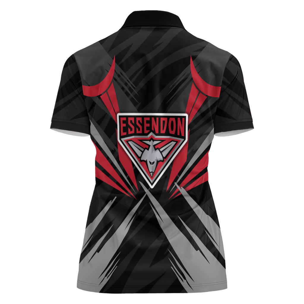 Essendon Bombers Australian Football Women Polo Shirt Fierce Mosquito Pilot Mascot - Bold Team Colors