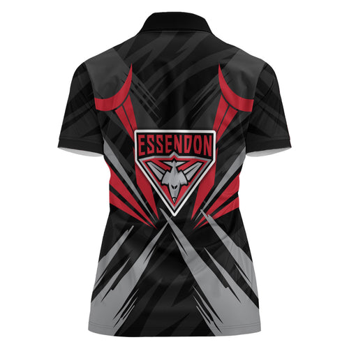 Essendon Bombers Australian Football Women Polo Shirt Fierce Mosquito Pilot Mascot - Bold Team Colors