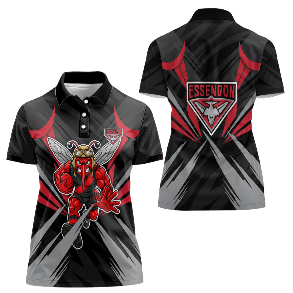 Essendon Bombers Australian Football Women Polo Shirt Fierce Mosquito Pilot Mascot - Bold Team Colors